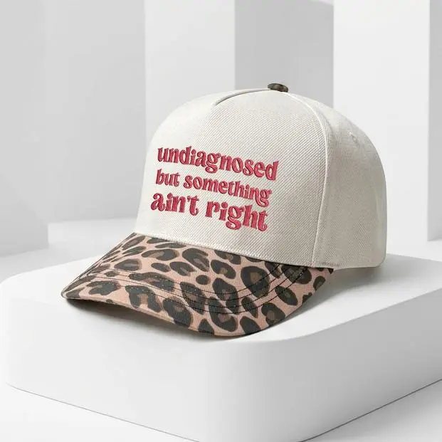 Undiagnosed Embroidered Trucker Hat, Funny Quote Leopard Print Brim Adjustable Snapback Cap for Women and Men