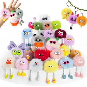 Plush Keychains Bulk for Kids, 24Pcs Cute Fuzzy Pom Pom Ball Keychain Toys with Legs Party Favor for Boys Girls Kids Classroom Gifts Prizes Valentines Christmas Gift Goodie Bag Filler Backpack Charms