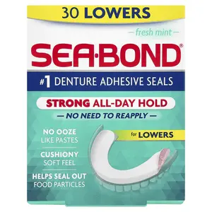 SeaBond Denture Adhesive Seals, Fresh Mint, 30 Lowers