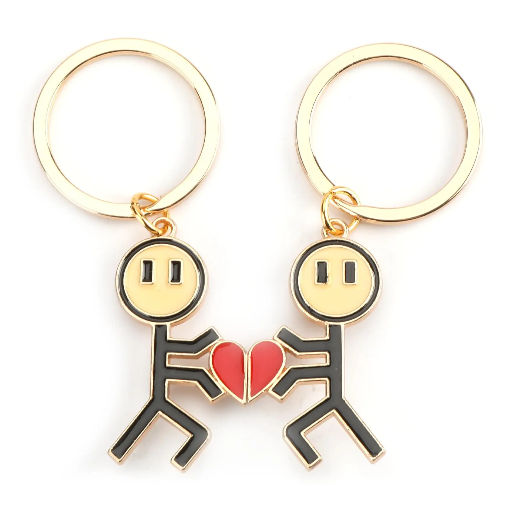 Couple's Keychain Set - Cute Magnetic Stainless Steel Keyrings with Stick Figure Heart Motif, Romantic Gift for Boyfriend and GF for Anniversary, Gifts For Boyfriend, Gf Gift