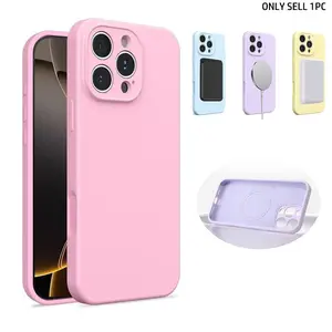 Liquid silicone, Soft Silicone Cover, magnetic suction AI button integrated compatible with Magsafe anti drop Shockproof phone case iPhone 17 16 15 14 13Pro Max simple solid color protective case