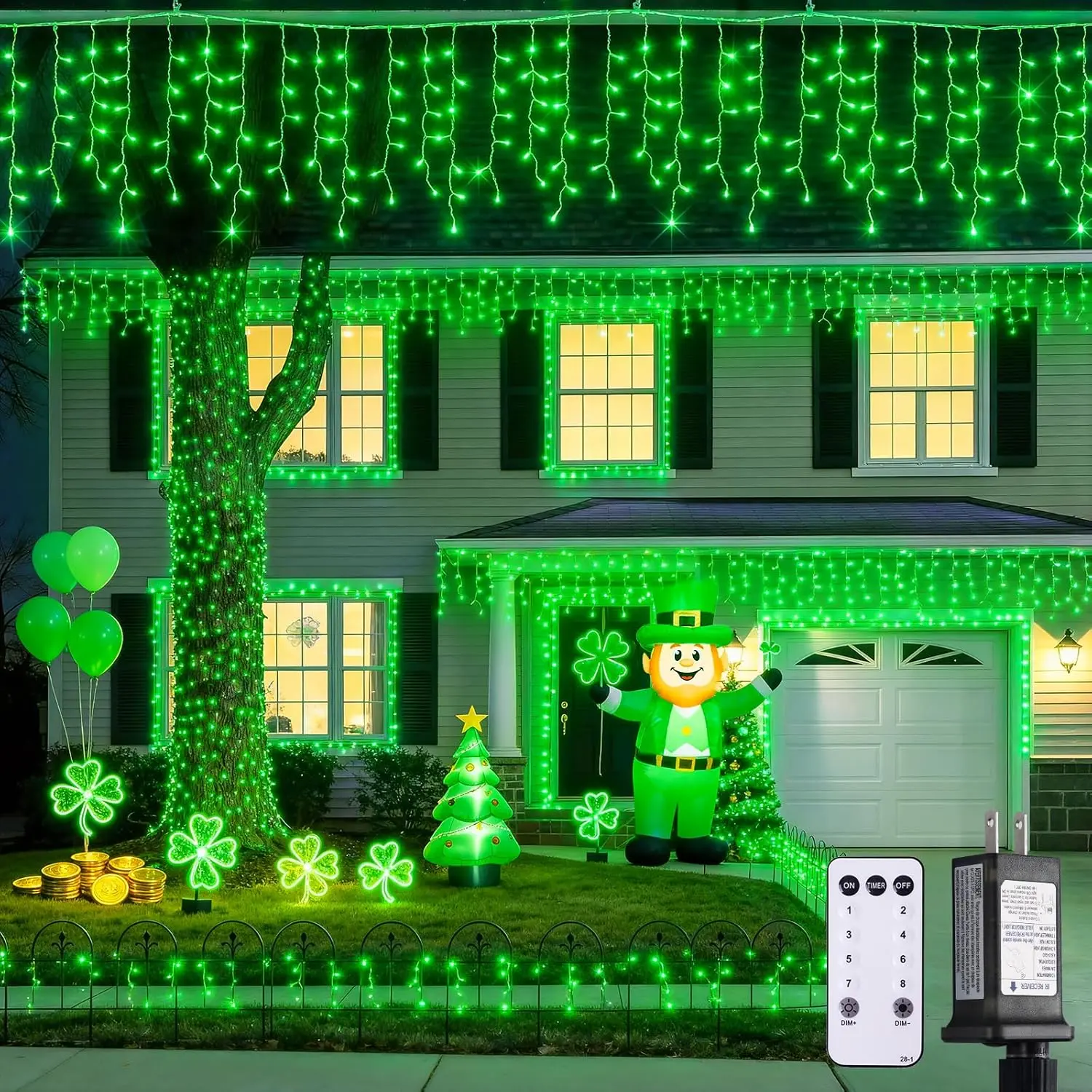 400 LED 38.8F Green Icicle Lights for St Patrick's Day, Green Christmas Lights Indoor Outdoor, String Icicle Light for St Patrick Hou Fireplace Party Yard Decoration