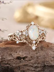 Vintage Oval Opal Decorated Ring, Fashion Accessories for Women, Trendy All-match & Exquisite Jewelry for Birthday Gift