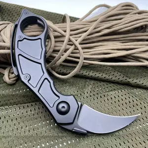 Premium Karambit Folding Knife, Sandvik 14C28N Blade, Black Titanium Coated Titanium Handle with Frame Lock, EDC Utility Tool for Outdoor Camping Rope Cutting