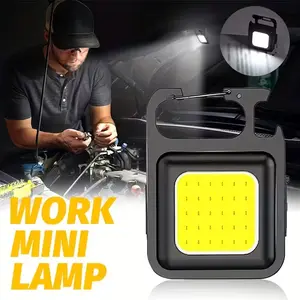 Hands-Free LED Multi-Function (500mAh) - USB Rechargeable Keychain Light with Portable COB Floodlight, adjustable-angle work light, ideal for camping, fishing, hiking, features magnetic design for maintenance tasks, LED Flashlights