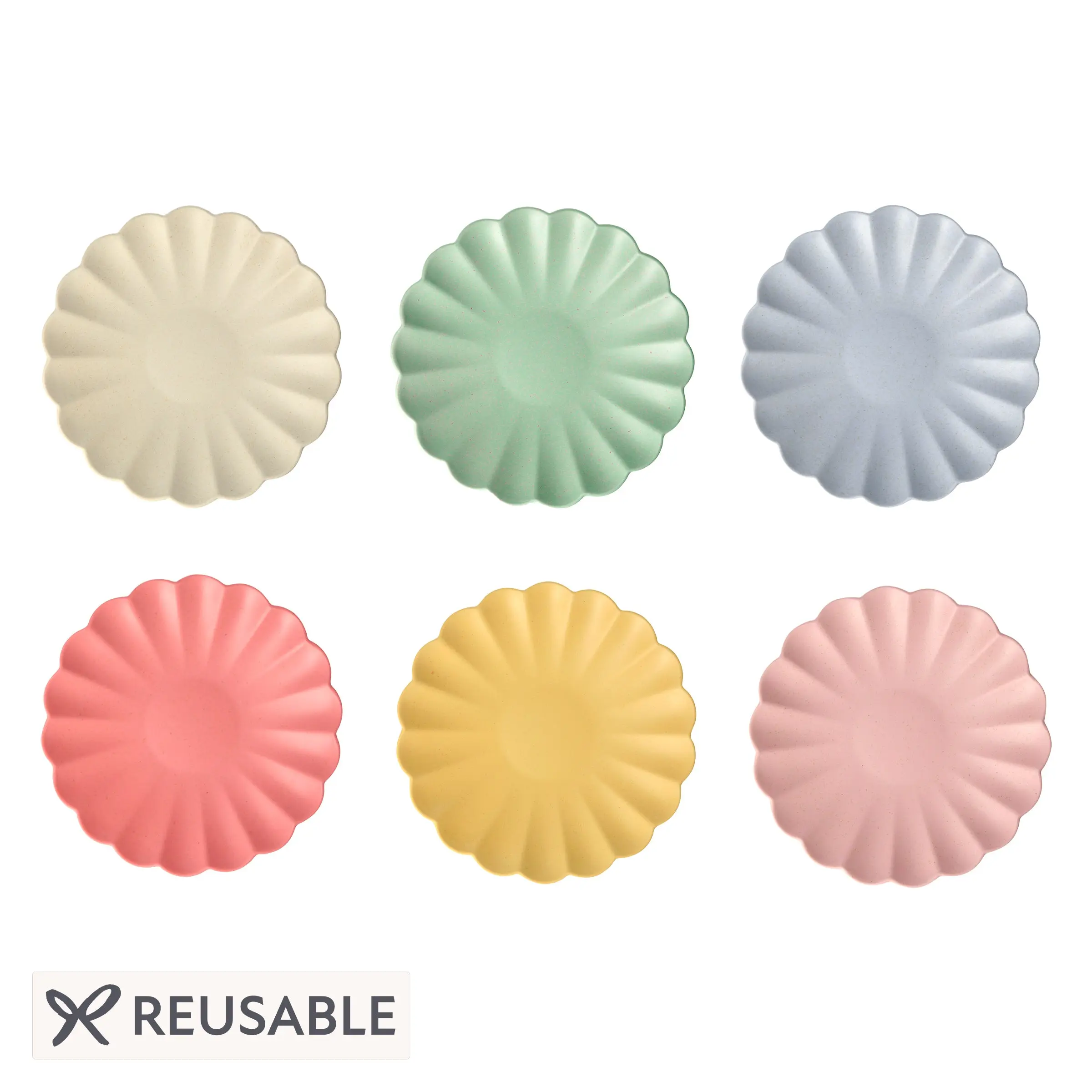 Small Multicolor Reusable Bamboo Plates (x 6)