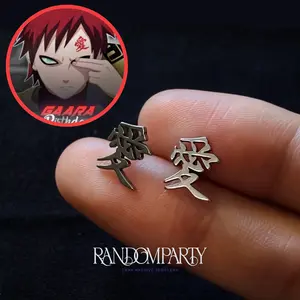 RanDomParty Unisex Anime Graphic Gaara "Love" Kanji Stud Earrings - Naruto-Inspired Stainless Steel Cosplay Fashion Costume Jewelry Accessories, Anime Graphic Earrings