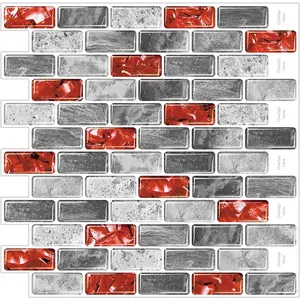 10-Sheet Red Marble Look Peel and Stick Self-Adhesive Large Backsplash Decorative Tiles for Kitchen Bathroom 12"×12"