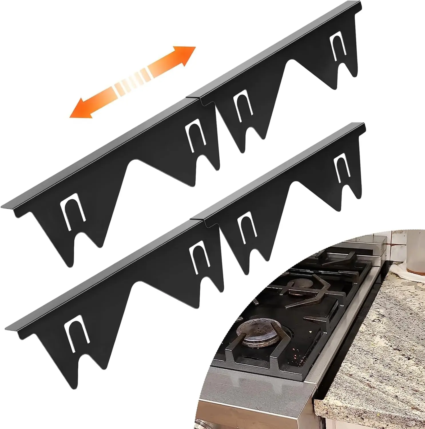2 Pcs Stainless Steel Stove Gap Covers, Stove Gap Filler for Kitchen Oven Counter Side Gap, Easy Clean & Heat-Resistant, Adjustable Length 13 " to 27.5"