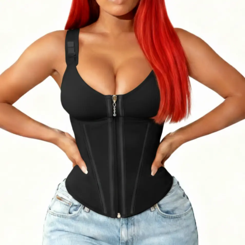 Waist Shapewear For Women Faja Body Shaper - Basic Breathable Colombian Postpartum Girdle with Adjustable Shoulder Straps, Double-Layer Crop Top, Compression Shorts, Zipper Crotch, Tummy Control for Office Wear, Workout (Plus-Size Full-Figure Fit)