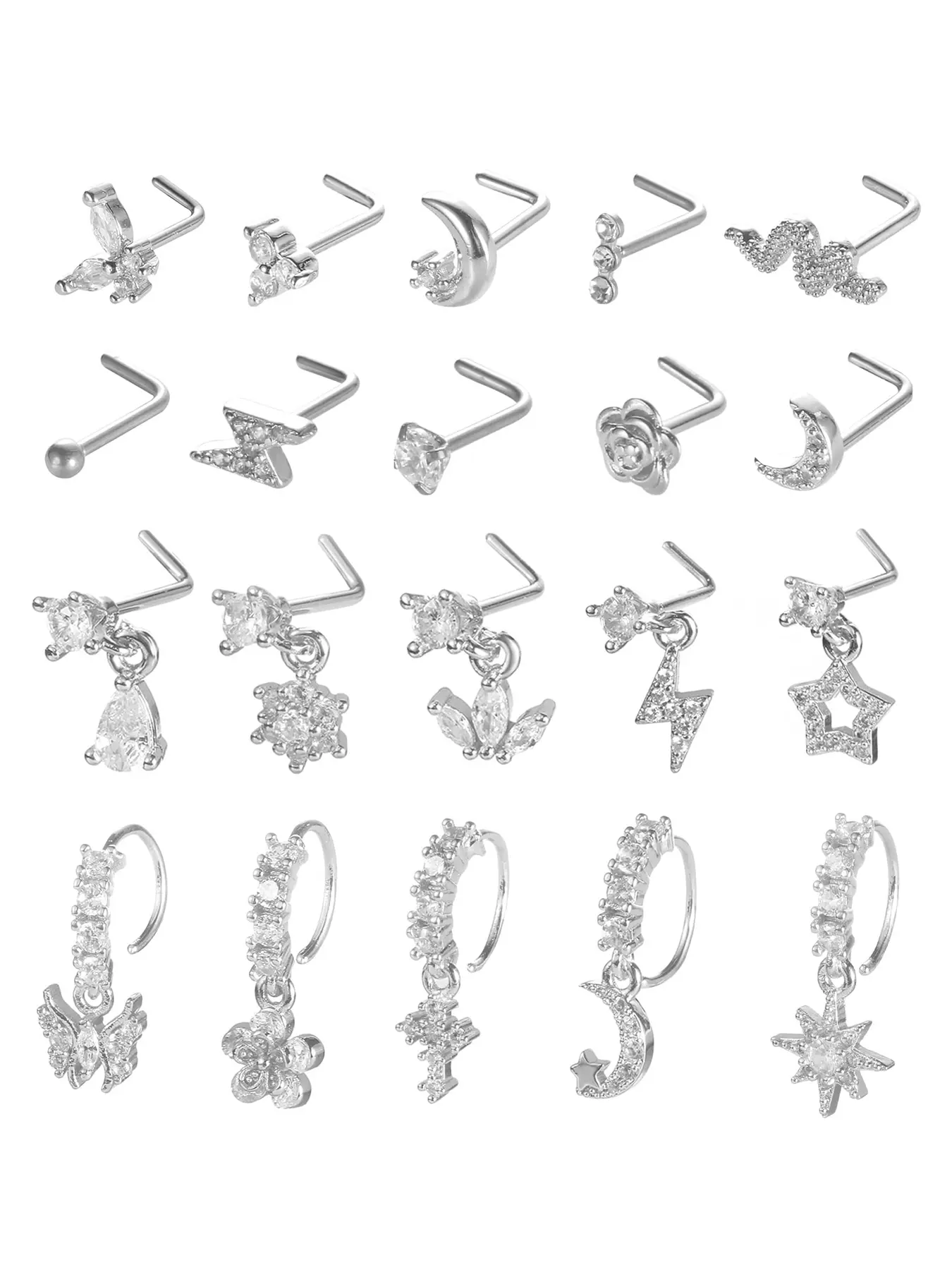 Women's Elegant Rhinestone Decorated Nose Ring, Nose Ring Jewelry, Nose Piercing Jewelry, Exquisite Trendy Nose Studs & Hoops, Chic Body Jewelry for Party & Daily Decor, Nose Rings Set, Body Piercings, Body Jewellery