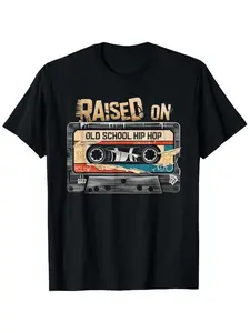 Vintage Hip Hop Tape Pattern T-Shirt, Fashion Street Style, Comfortable Cotton Fabric, Essential for Rap Culture Lovers, Daily Wear & Parties