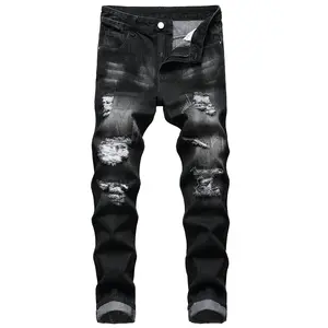 Mens Ripped Jeans, Distressed Destroyed Slim Fit Straight Leg Denim Pants