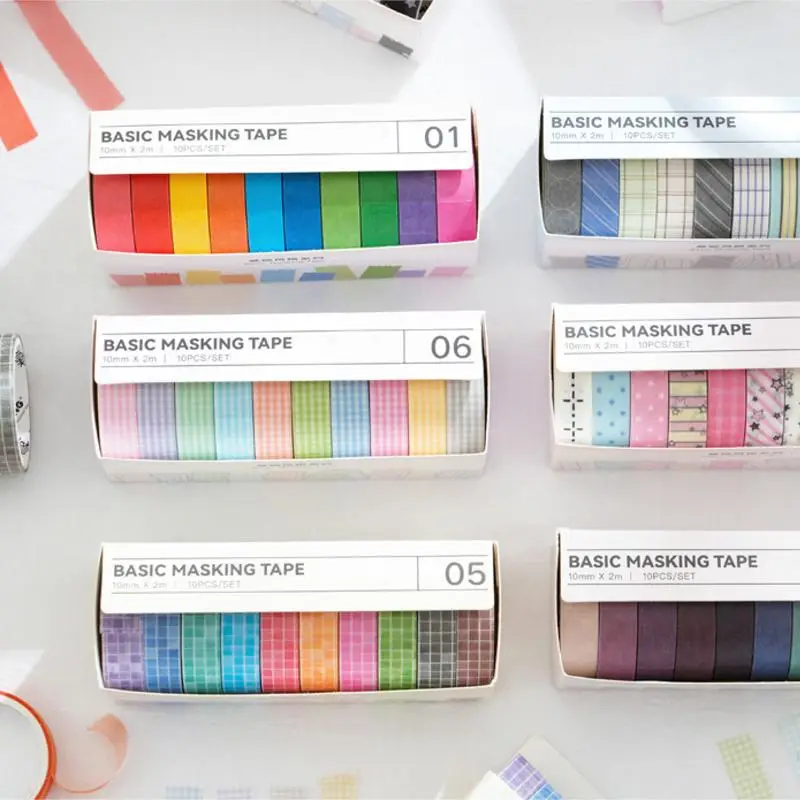 Washi Tape Set, 10 Rolls/box Colorful Grid Pattern Washi Tape, DIY Decorative Tape for Scrapbooking, Journaling, Gift Wrapping, Photo Frames