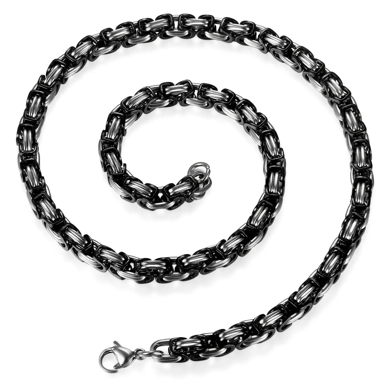 OIDEA Men's Stainless Steel Two-Tone Byzantine Chain Necklace, 22-30 Inch Length Options, Punk Style