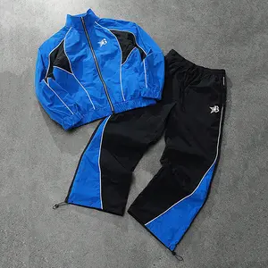 Men's Retro Color Block Windproof Tracksuit Set, Full-Zip Windbreaker Jacket + Drawstring Athletic Pants, Outdoor Sport & Daily Wear