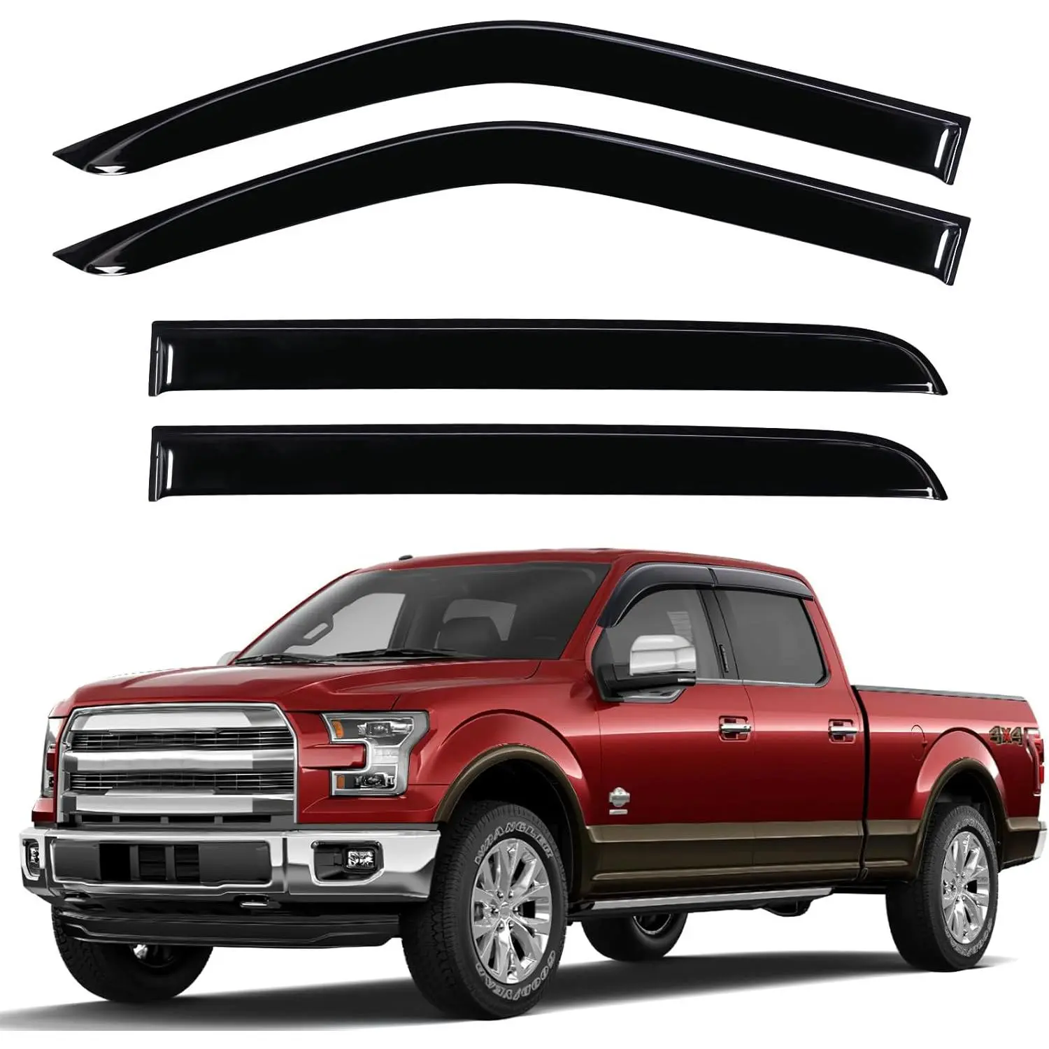 Car Side Window Deflectors & Visors - 4-Piece Thick Acrylic Set, Vehicle-Specific Self-Adhesive Tape-On for Ford F150 Super Crew 2015-2026, F250-F550 2017-2022, UV-Resistant Truck Exterior Accessories