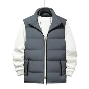 Men’s stand-collar casual thick warm vest jacket, autumn/winter hooded loose vest top, fashionable outerwear