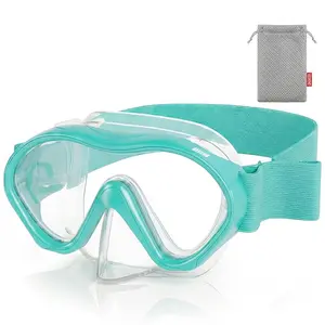 Aegend Unisex Kids Snorkel Mask - Tempered Glass Lens, 180° Wide-View, Anti-Fog, Adjustable Knitted Strap, Outdoor Underwater Sports Eyewear for Snorkeling & Diving