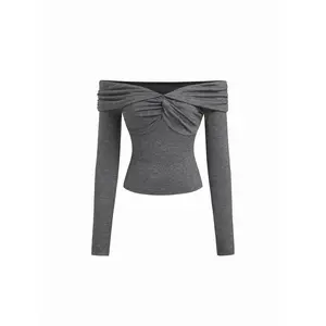 Cider Off-shoulder Twist Ruched Long Sleeve Top Dealsforyou