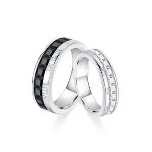Unique Roman Numeral Promise Rings for Couples, 925 Sterling Silver His and Hers Matching Set with Cubic Zirconia, Beautiful Rings, Unique Rings