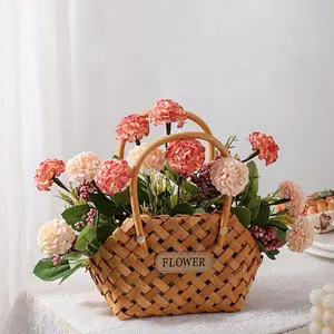 Handmade Bamboo Woven Flower Basket  Eternal Bloom Desktop Decor | Aesthetic Boho Centerpiece for Home, Wedding & Office