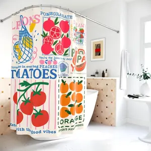 Fruit Shower Curtain Tomato Shower Curtain Unique Bathroom Decor Housewarming Lemon Farmer's Market Strawberry Oranges Blueberry Papaya