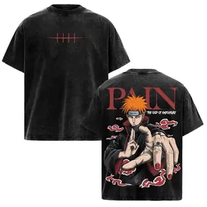 Pain Nagato Washed Anime T-Shirt, Naruto Akatsuki Vintage Dark Streetwear Graphic Tee, Guys Gifts, TikTok Shop Deals 90s graphic good tees Casual American Short Sleeve T-shirt Anime-Themed Crew Neck Printed Top | Oversized Vintage Anime Washing T-Shirt