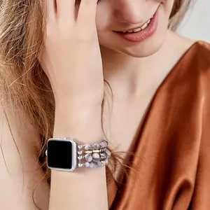 Bohemian Bracelet, Compatible with Apple Watch Bands 40mm/38mm/41mm Series 9 8 7 SE Series 6/5/4 Women's Fashion Cute Handmade Crystal Bead Elastic Band iWatch Band Series 3/2/1 Women's Replacement Apple Watch Band