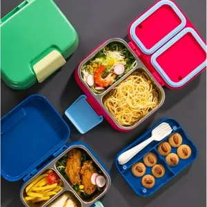 1 Pc Bento Box, Children, Students, Adults, Leak Proof Double-layer 3 Compartment Container, 304 Stainless Steel Lunch Box, Suitable for Schools and Offices, Tableware