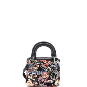Pre-owned Dior Beaded, Leather Top Handle Bags Christian Lady Bag Beaded Embroidered Leather Micro by Rebag