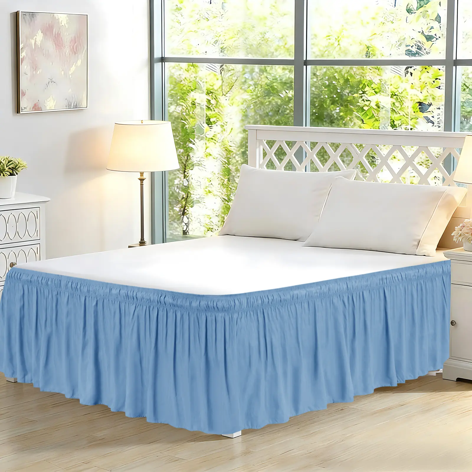 Easy-Going Bedroom Bed Skirt - Twin, Full, Queen, King Sizes - 14/18/22 in Tailored Drop - Fitted with Adjustable Elastic Belt - No Mattress Lifting Required for Convenient Use
