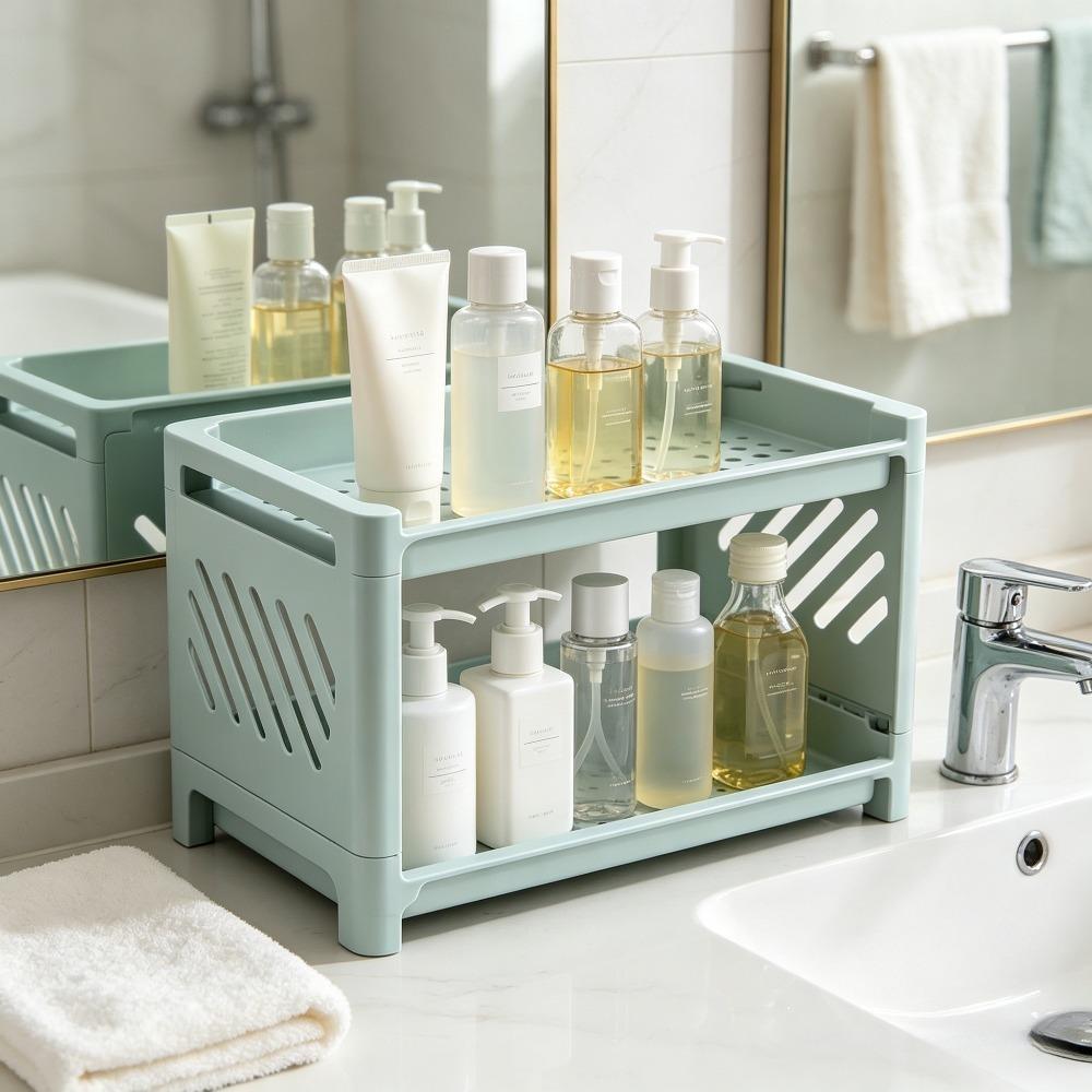 Rectangular Bathroom Storage Shelf – Multi-Purpose Organizer for Bathroom, Desk, Cosmetics & Stationery