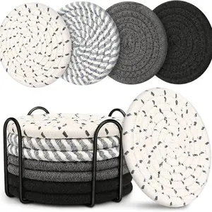 Colorful Drink Coasters Set, 8-Piece Absorbent Cup Mats with Stand, Coffee Table Decor, Living Room Decoration, Housewarming Gift, Waterproof Coasters