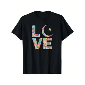 Mens Tee Shirts Flowers Muslim  Woman Gift Islamic Muslima Moon T-Shirt Soft Fabric, Breathable, Comfortable Short Sleeve T-Shirts Perfect For Summer