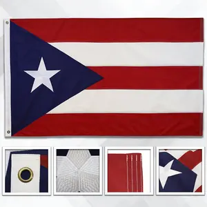 3x5ft Puerto Rico Embroidered Flag Banner, Star Accent, Brass Grommets, 4-Stitching for Home & Festive Supplies