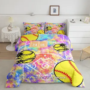 Feelyou Tie-Dye Softball Comforter Set - Duvet Set for Boys & Teens, Ball Games Themed Bedding, Room Decor Textile, Tie-Dye Pattern