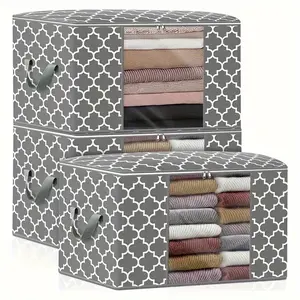 3-Piece Storage Bags Set, Fabric Storage Organizer, Clothing Storage Organizer, Organizational Zipper Storage, Organizer Storage Supplies, 85L Large Capacity Organizer Containers, Foldable Design with Reinforced Handles & Transparent Window