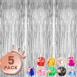 5pcs Matte fringed background curtain Rainbow Silver Foil Fringe Backdrop Curtains Tinsel Streamers Birthday Party Decorations, Fringe Backdrop for New Years Eve Graduation Baby Shower, Gender Reveal，Unicorn Party Decorations