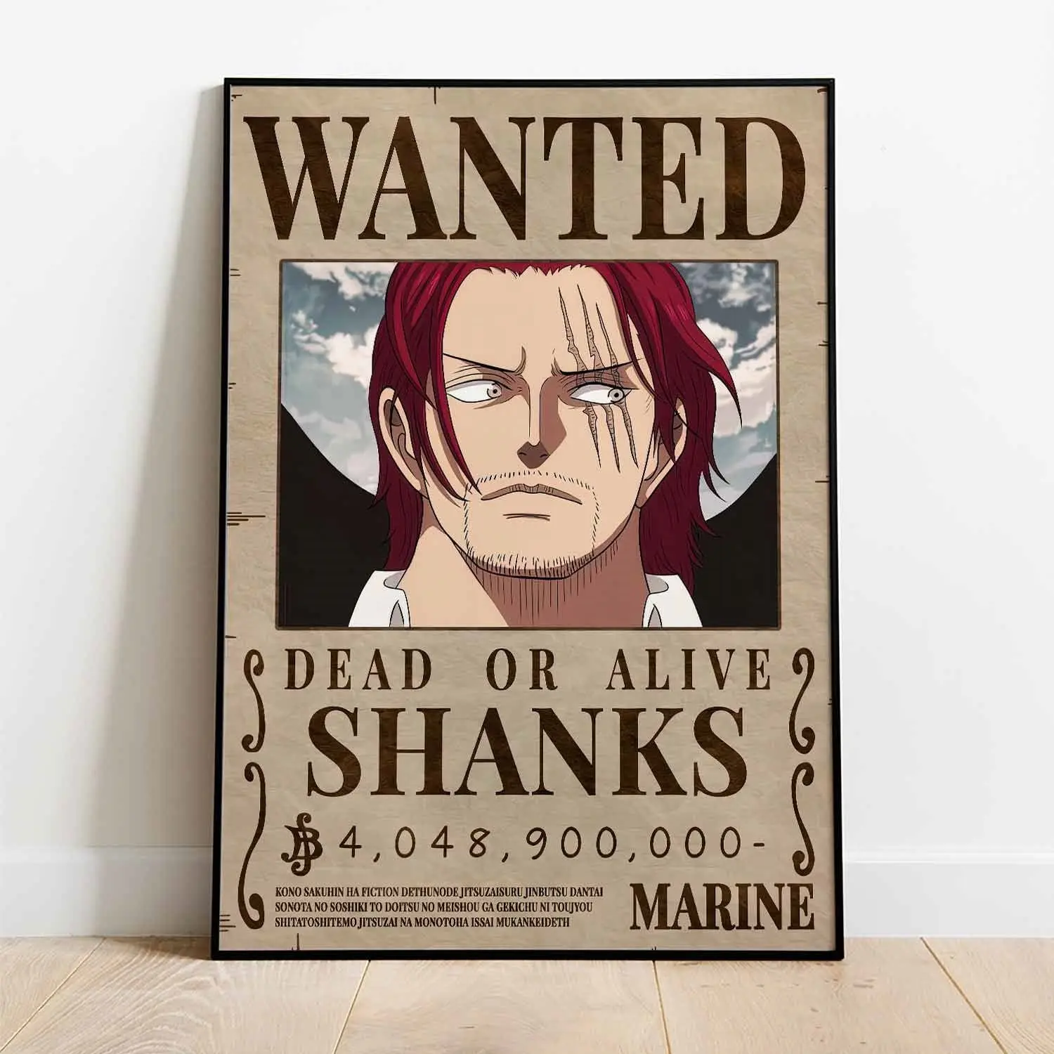 Red Haired Shanks Wanted Poster Print, Unframed Art Wall Decoration, Decorative for Room Home Decor