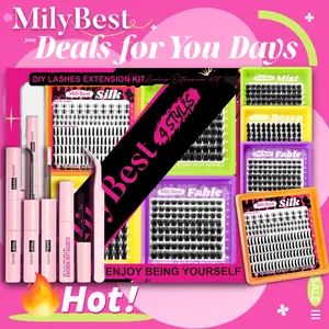 MilyBest 4Style Mini Boxes,1 Set Mixed Length Individval Eyelash Extensions Kit,Self Grafting False Eyelashes with Tweezers&Glue&Remover,Prefessional Eye Makeup Accessories for Women