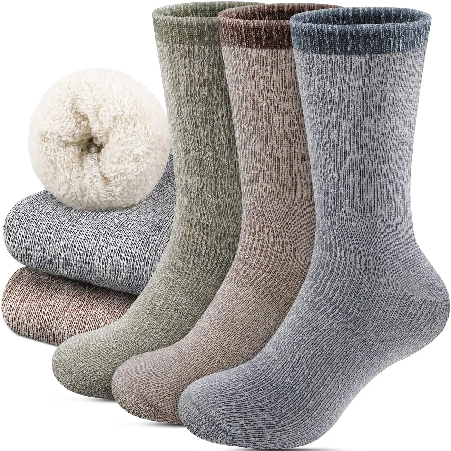 Men's 3-Pair Fuzzy Elastic Soft Wool Outdoor Seamless Hiking Crew Socks, Thick Thermal Warm Winter Boot Socks for Hunting (Size 6-13) - Classic Fashion Home Improvement Building Supplies Wallpaper & Wall Trim Accessory