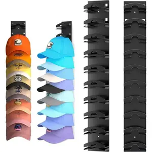2-Pack Stainless Steel Hat Organizer Hanger - Wall-Mount/Hook with Strong Adhesive, Multilayer Adjustable Design, 2 Mounting Options, Holds Up to 20 Hats for Door/Closet Shelves Hanging & Storage Organization, Home Decor Hook