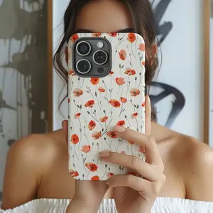 Red Poppy Flowers Pattern Phone Case Premium Film 2 in 1 Phone Case - Durable, Shock Absorbing and Stylish Protection - Compatible with iPhone 16, 15, 14, 13, 12, 11, Plus, Pro, Pro Max, Perfect birthday gift for friends.