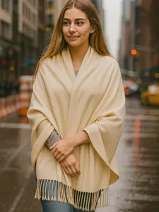 Women's Solid Color Cashmere Feel Fringed Scarf - Soft Elegant Wrap One Size Fits All Versatile for All Seasons Classic Wrap Style White Girl