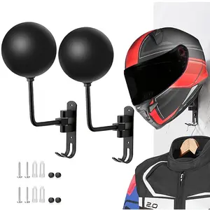 Rack Motorcycle Helmet Holder Wall-mounted 180-degree rotation with 2 Adjustable hooks Motorcycle accessories, Helmet hanger for coats, hats, football, baseball, and helmet accessories Wall Mounted Storage