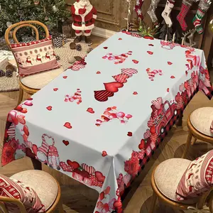 Valentine's Day Rectangular Tablecloth, Balloon Heart Dwarf Print, Couple Dinner Decoration, Best Valentine's Gift, Holiday Occasion