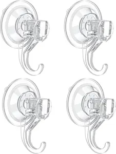 Suction Cup Hooks, Small Clear Heavy Duty Vacuum Suction Hooks  Removable Window Glass Door Suction Holder for Bathroom Kitchen Decor - 4 Pcs Organiser