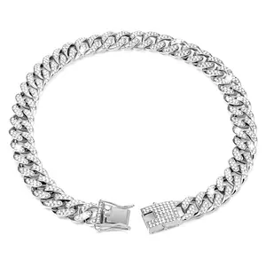 Silver Color Dog Chain Diamond Collar Metal Chain with Safety Buckle, Cuban Style Pet Jewelry Accessory for Small Medium Large Dogs Cats