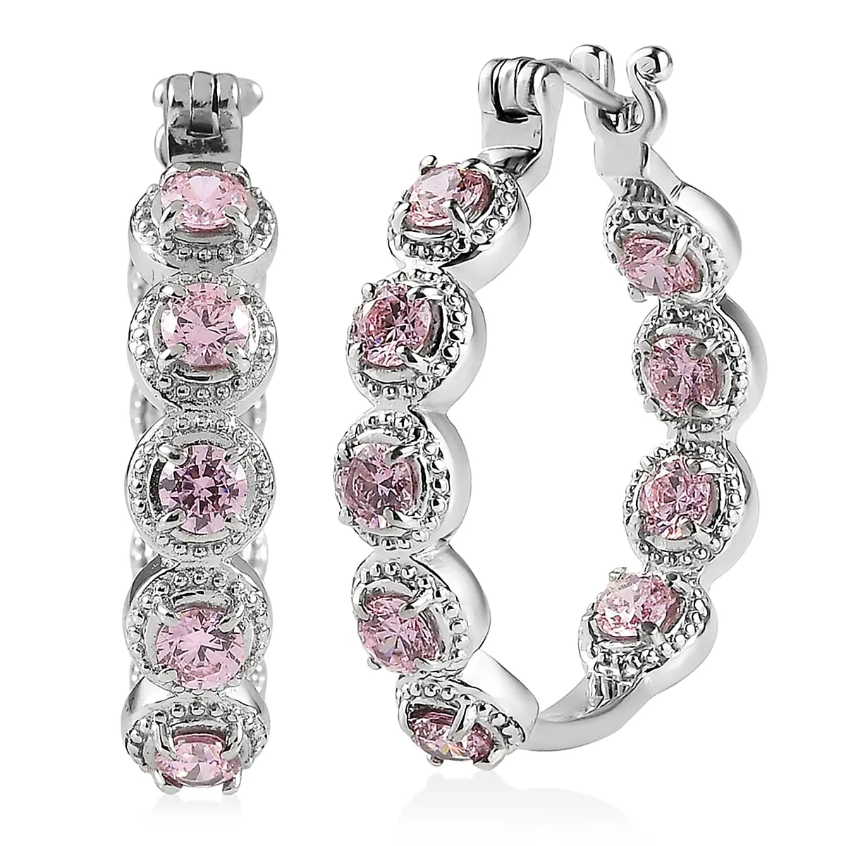 EverTrue Simulated Pink Diamond Earrings in Stainless Steel 7.60 ctw